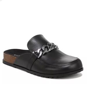 Vionic Black Leather Chain-Trim Mule Loafers